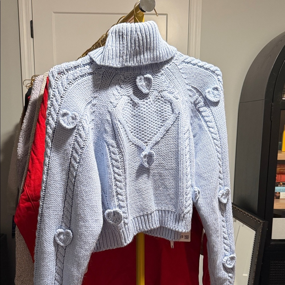 For Love And Lemons Light Blue Heart Knit Sweater - Picture 3 of 3